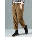Corduroy Elastic Waist Solid Color Harem Pants