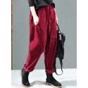 Corduroy Elastic Waist Solid Color Harem Pants
