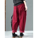 Corduroy Elastic Waist Solid Color Harem Pants