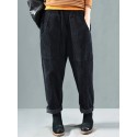 Corduroy Elastic Waist Solid Color Harem Pants
