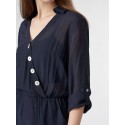 Solid Wrap Button Lapel Pocket Long Sleeve Jumpsuit