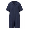 Women Solid Color Button Lapel Short Sleeve Loose Casual Jumpsuit With Pocket