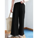 Solid Elastic Waist Back Pocket Wide Leg Loose Pants