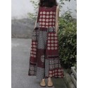 Round Print Patchwork Sleeveless Wide Leg Casual Cotton Jumpsuit