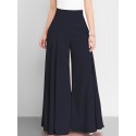 Women Solid Color High Waist Zipper Wide Leg Pants With Pocket