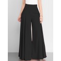 Women Solid Color High Waist Zipper Wide Leg Pants With Pocket