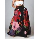 Women Floral Print Casual Elastic High Waisted Skirts With Pocket