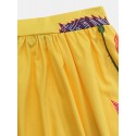 Women Floral Print Casual Elastic High Waisted Skirts With Pocket