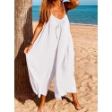 Women Sleeveless Straps Loose Solid Wide Leg Pants