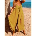 Women Sleeveless Straps Loose Solid Wide Leg Pants