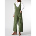 Solid Pocket Open Back Sleeveless Straight Leg Jumpsuit
