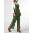 Solid Pocket Open Back Sleeveless Straight Leg Jumpsuit