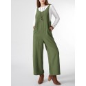 Solid Pocket Open Back Sleeveless Straight Leg Jumpsuit