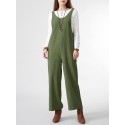 Solid Pocket Open Back Sleeveless Straight Leg Jumpsuit