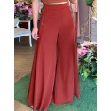 Women Solid Color Side Button Elastic Waist Loose Casual Wide Leg Pants With Poc