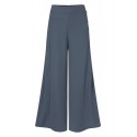 Women Solid Color Side Button Elastic Waist Loose Casual Wide Leg Pants With Poc