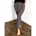 Women Cotton Solid Color Lace-up Design Elastic Back Waist Casual Pants