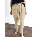 Women Cotton Solid Color Lace-up Design Elastic Back Waist Casual Pants