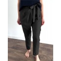 Women Cotton Solid Color Lace-up Design Elastic Back Waist Casual Pants