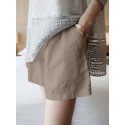 Solid Pocket Ruched Cotton Casual Shorts