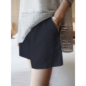 Solid Pocket Ruched Cotton Casual Shorts