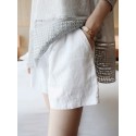 Solid Pocket Ruched Cotton Casual Shorts