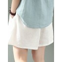 Cotton Solid Pocket Elastic Waist Casual Shorts