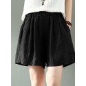 Cotton Solid Pocket Elastic Waist Casual Shorts