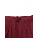Women Pure Color High Elastic Waist Simple Wide Leg Pants With Pocket
