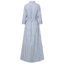 Women 100% Cotton Classical Striped Print Lapel Button Front Lace-Up Casual Shirt Dress