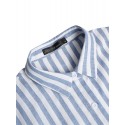 Women 100% Cotton Classical Striped Print Lapel Button Front Lace-Up Casual Shirt Dress