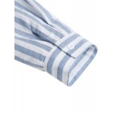 Women 100% Cotton Classical Striped Print Lapel Button Front Lace-Up Casual Shirt Dress