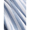 Women 100% Cotton Classical Striped Print Lapel Button Front Lace-Up Casual Shirt Dress