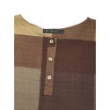 Women Vintage Plaid Print Button Front O-Neck Short Sleeve Loose Casual Shirt Dress With Pocket