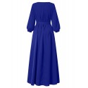 Solid Color Belted O-neck Lace Up Side Pocket 3/4 Sleeve Vintage Maxi Dress
