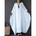 Women 100% Cotton Solid Baggy Pockets Summer Maxi Dress