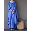 Women 100% Cotton Solid Baggy Pockets Summer Maxi Dress