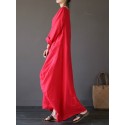 Women 100% Cotton Solid Baggy Pockets Summer Maxi Dress