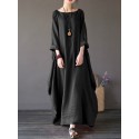 Women 100% Cotton Solid Baggy Pockets Summer Maxi Dress