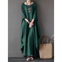 Women 100% Cotton Solid Baggy Pockets Summer Maxi Dress