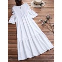 Ethnic Women V-neck Long Sleeve Floral Print Pleated Dress