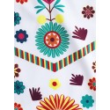 Ethnic Women V-neck Long Sleeve Floral Print Pleated Dress
