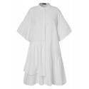 Women Petal Sleeve Irregular Ruffle Hem Pleated Button Casual Mini Dress