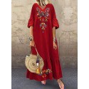 Bohemian Floral Print V-neck Flare Half Sleeve Beach Maxi Dress
