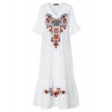 Bohemian Floral Print V-neck Flare Half Sleeve Beach Maxi Dress