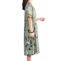 Retro Floral Print Two Pockets Loose Casual Dress For Women
