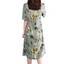 Retro Floral Print Two Pockets Loose Casual Dress For Women