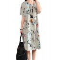 Retro Floral Print Two Pockets Loose Casual Dress For Women