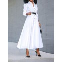Women Basic Button Down Front Lapel Solid Color Long Sleeve Shirt Dress