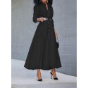 Women Basic Button Down Front Lapel Solid Color Long Sleeve Shirt Dress